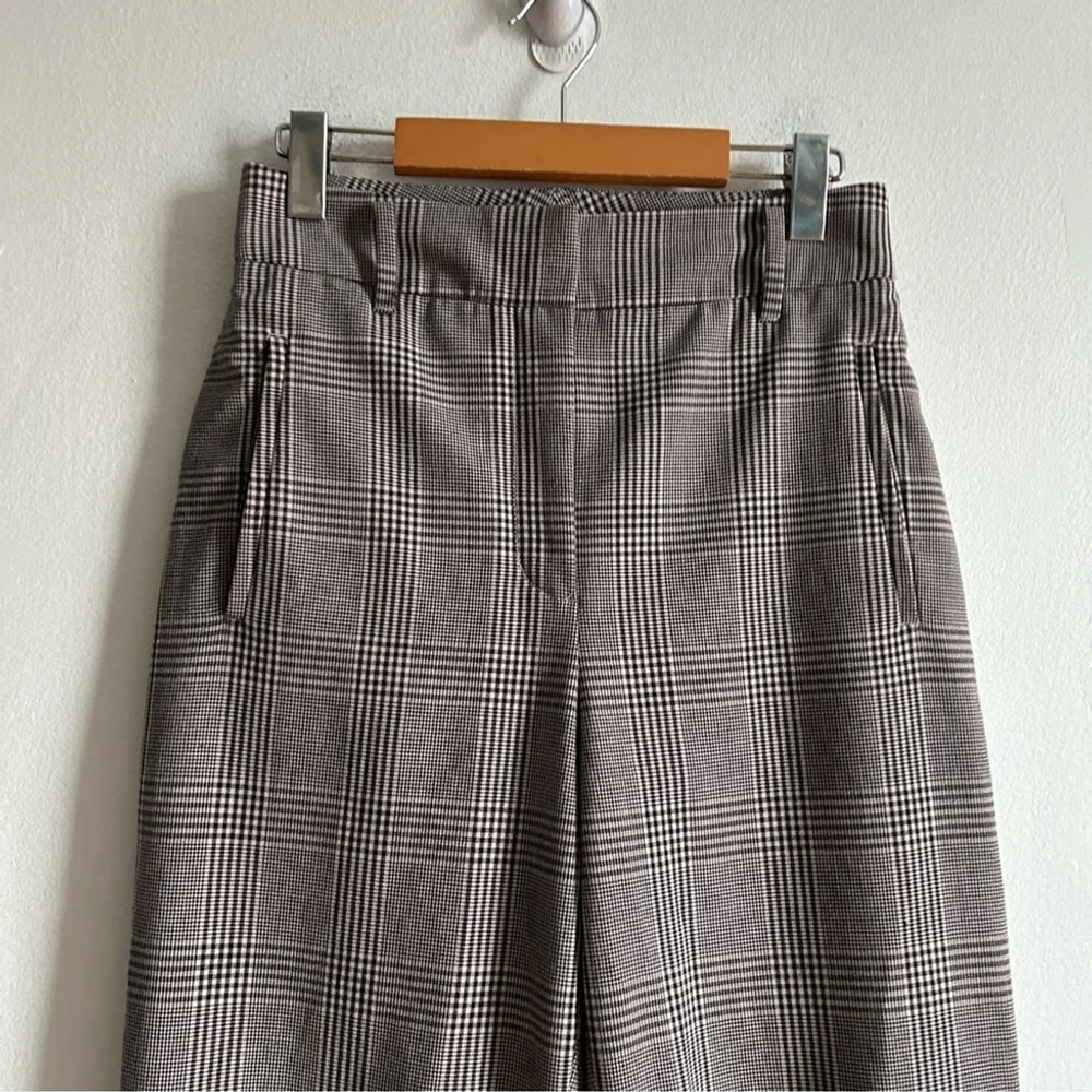 Aritzia Wilfred Sz 6 Tie Front Grey Plaid AcademiA Ankle Tapered Pants - Picture 3 of 13